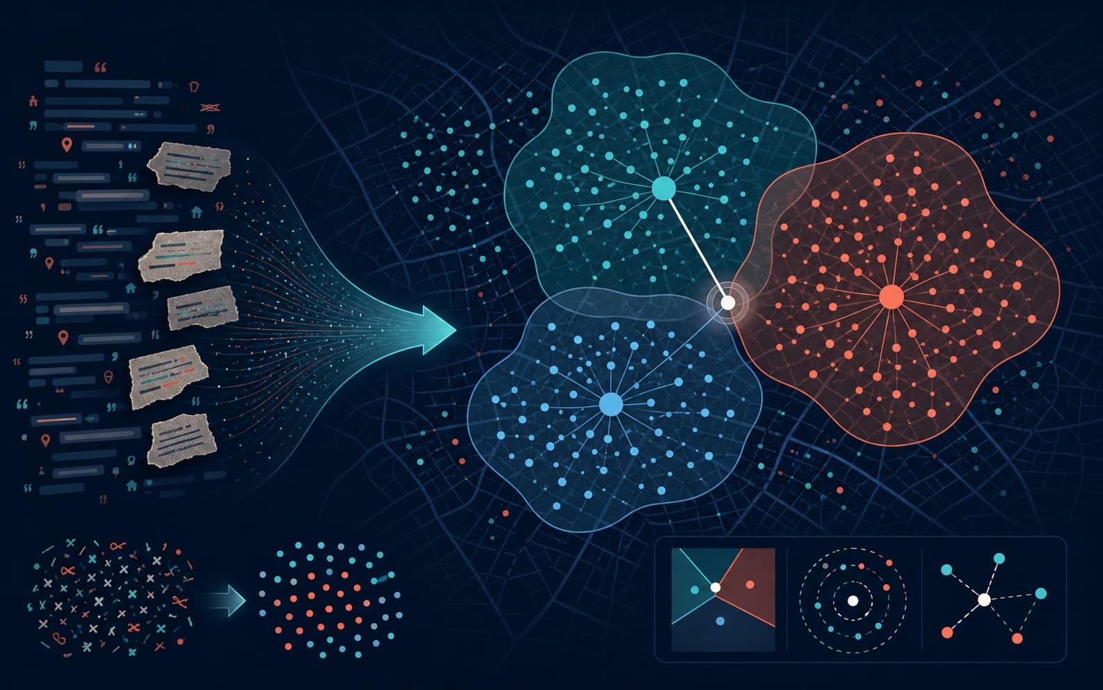 Data-mining visualization transforming address text into geographical clusters