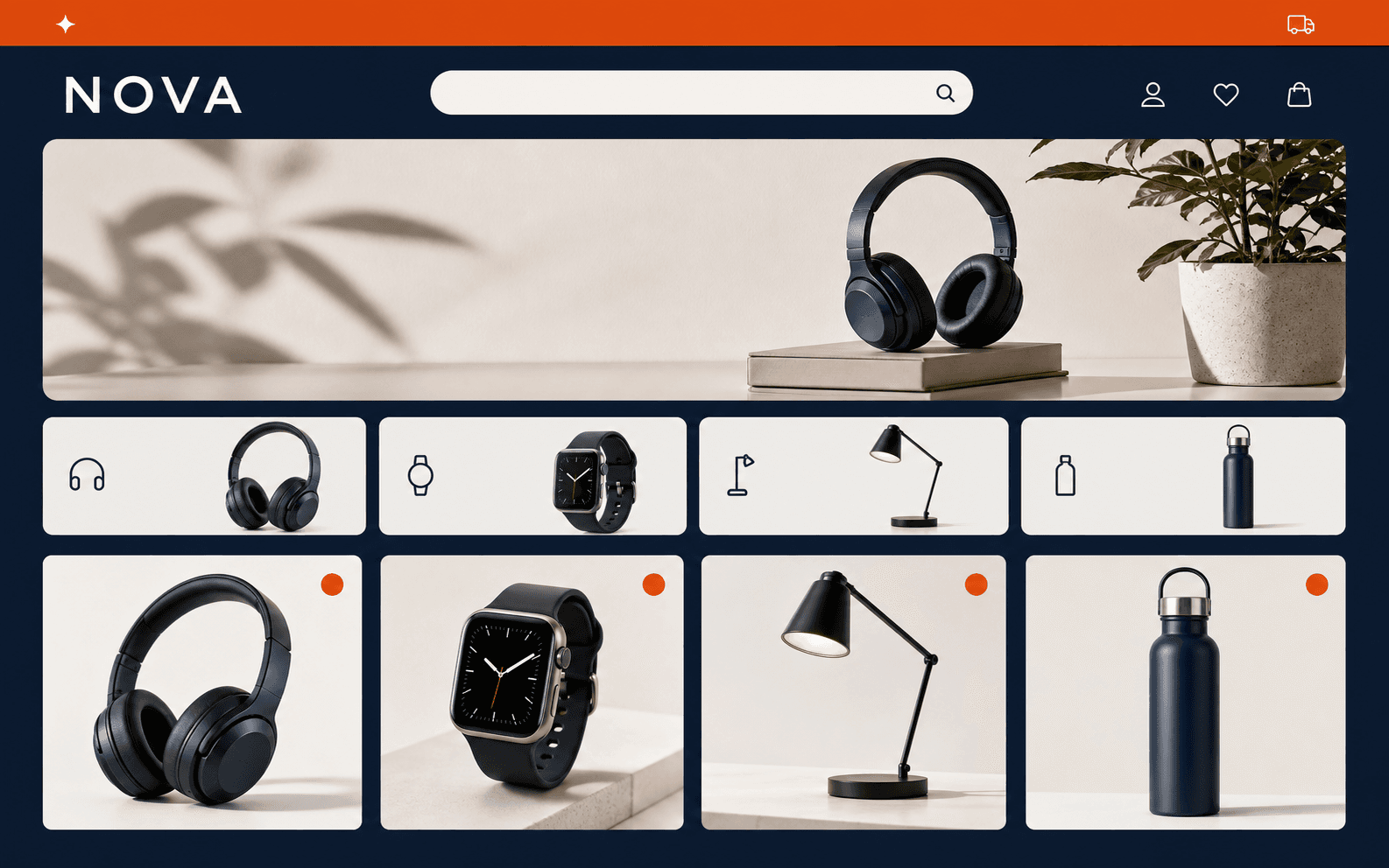 Navy and orange project cover for the NOVA e-commerce storefront case study